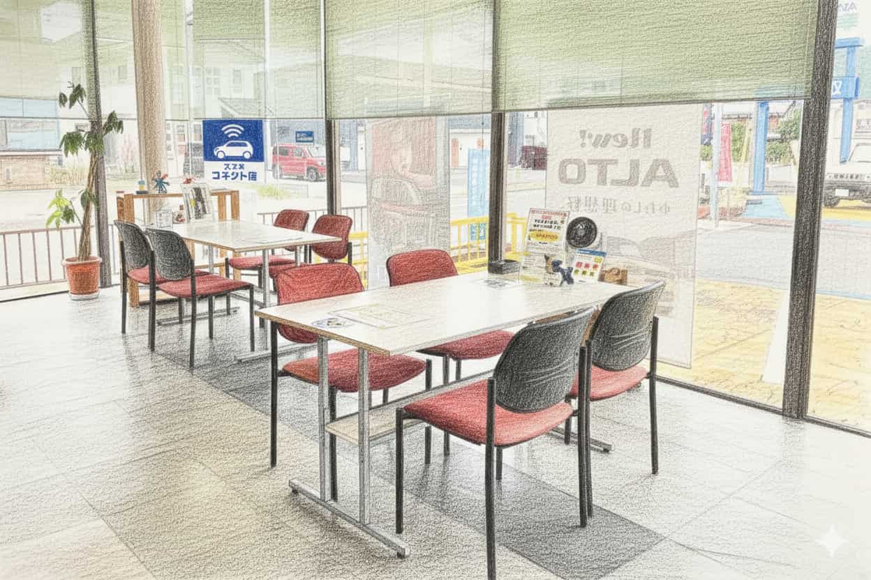  小杉自工店舗内の待合スペースのイラスト